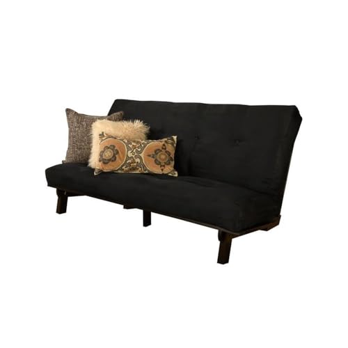 Kodiak Furniture Carson Full Size Futon Frame and Mattress Set - Java-Black, Wooden Sofa Bed with Cotton Foam Mattress
