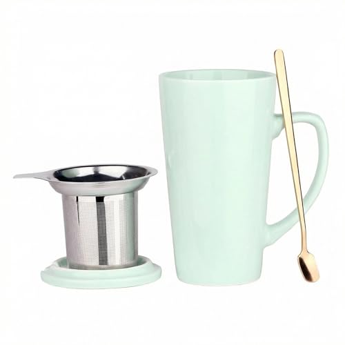 Mint Green Porcelain Tea Mug with Infuser, Lid & Spoon, 15oz - MIWARE