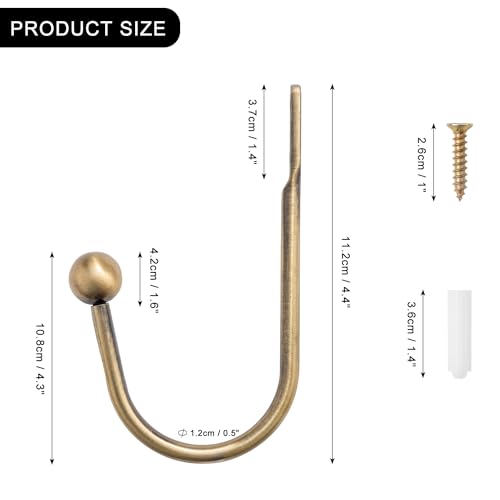 Decorative Brass Curtain Holdbacks - Set of 2 Rust-Proof Metal Wall Hooks