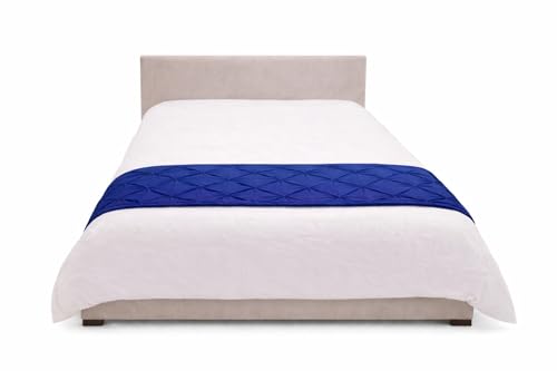 King Pinch Pleat Pure Cotton Bed Runner - Decorative Bed Scarf (Royal Blue)
