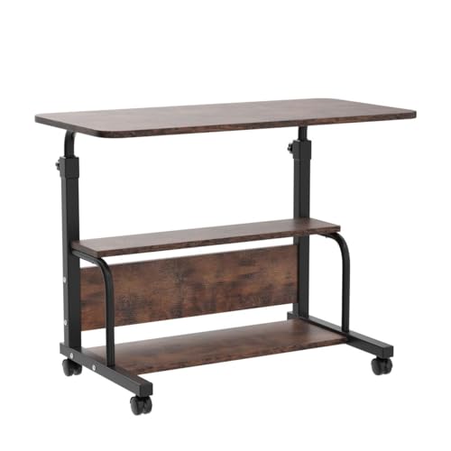 32-Inch Portable Rolling Computer Desk with Storage Shelves & Adjustable Height