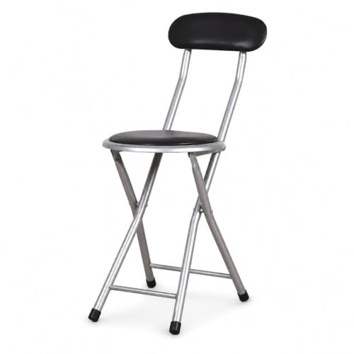 Padded Folding Stool with Backrest, Space-Saving Metal Chair for Home