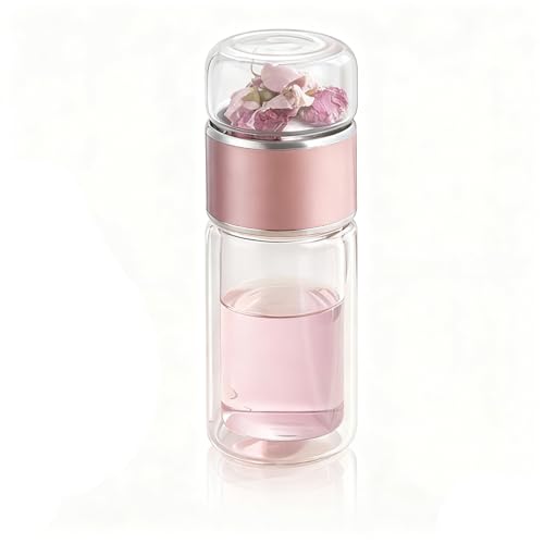 Yosoo Health Gear Rose Gold 420ml Double Layer Stainless Steel Tea Infuser Bottle – Leak Proof, Reusable Water Bottle for Office & Travel