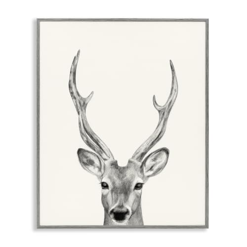 Farmhouse Gray Framed Deer Portrait Wall Art 11x14 Inch Woodland Giclée Print