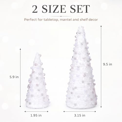 2 Sets Pearl Mini Christmas Tree Decorations - 2 Sizes, Elegant Tabletop Holiday Decor