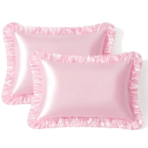 Ruffled Satin Pillow Shams - Blush Pink Standard 20x26 Inch Set of 2
