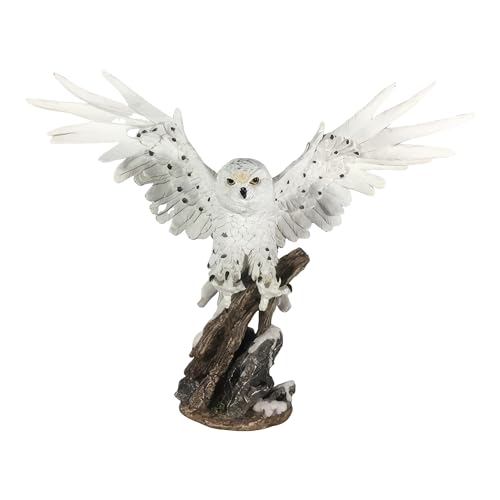 ICE ARMOR 18.5" W Snow Owl Wings Up Standing on Tree Figurine Statue Decoration Office Desk/Home/Living Room/Table Decor, Perfect House Warming Gifts for New Home