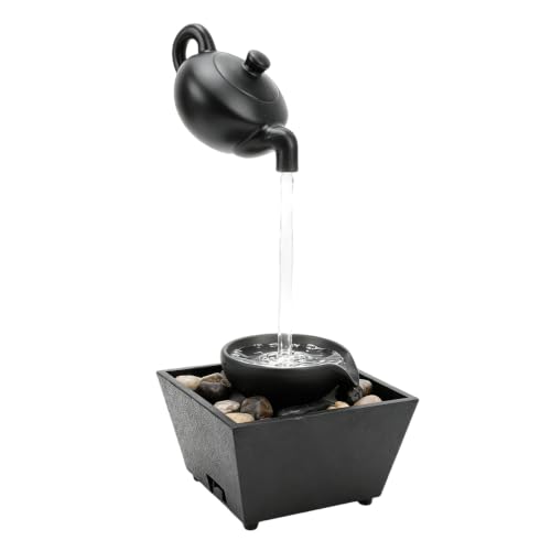 Floating Teapot Tabletop Fountain with LED Lights, Zen Water Feature