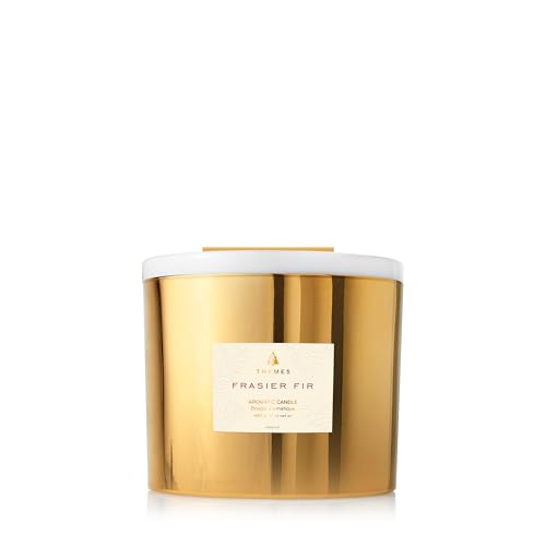 Thymes Frasier Fir Gilded Gold 3-Wick Scented Candle - Holiday Home Fragrance, 17 oz
