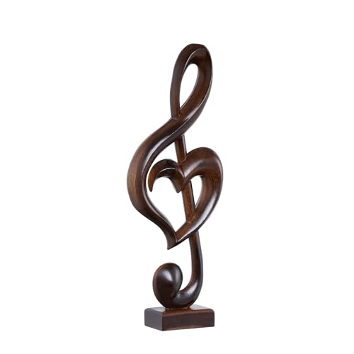Handmade Wooden Heart Treble Clef Music Note Sculpture, 13-Inch Black Figurine