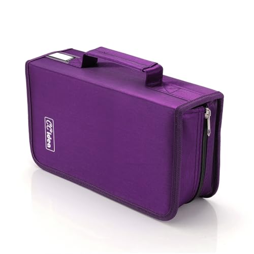 128 Capacity CD DVD Storage Case - Portable Disc Organizer Binder (Purple)