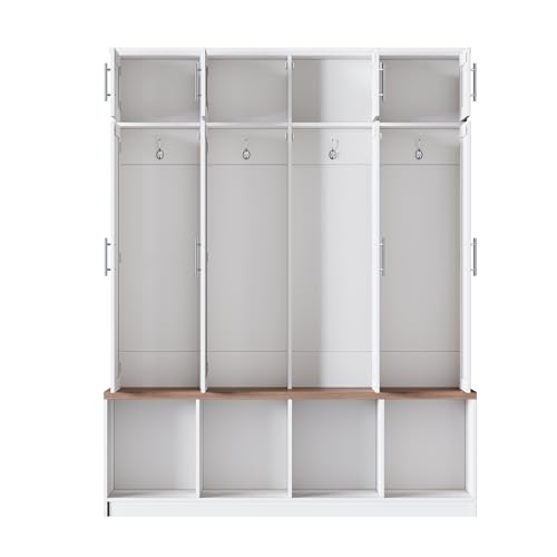 4-in-1 Hall Tree with Entryway Bench, Shoe Cabinet and Storage Hooks