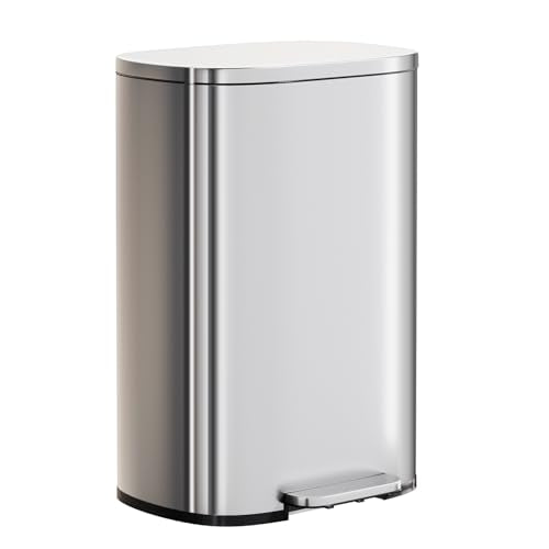 13 Gallon Stainless Steel Trash Can with Soft-Close Step Pedal
