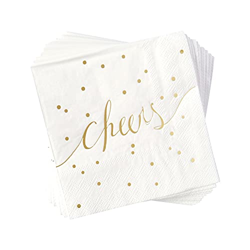 Gold 50-Pack Disposable Cocktail Napkins - White & Gold 3-Ply Party Accessories