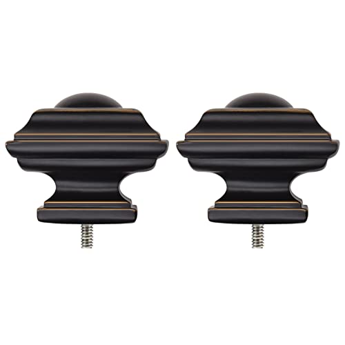 Square Curtain Rod Finials, 1-Inch and 7/8-Inch Decorative End Caps, Black