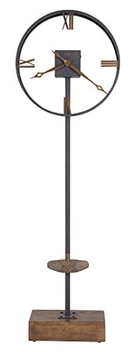Rustic Grandfather Floor Clock with Faux Stone Pendulum and Metal Frame