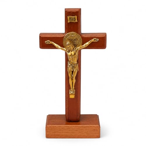 5.5-inch Wooden Crucifix Stand and Wall Cross for Home Decor