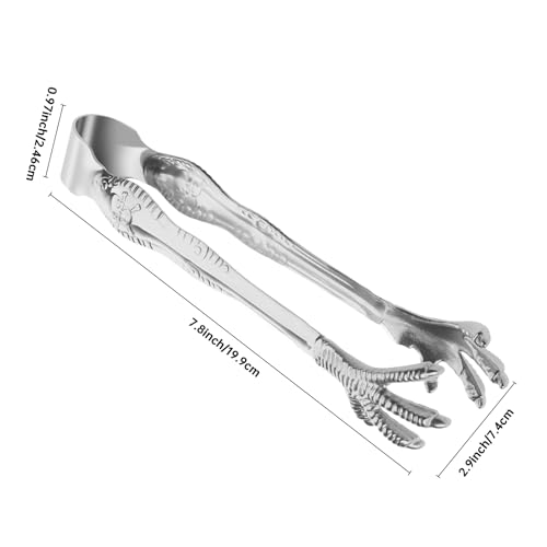Eispap Silver Ice Tongs with Eagle Claw Non-Slip Grip Stainless Steel Serving Utensils