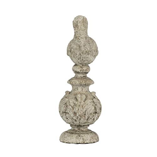 Weathered White Cement Bird Finial Statue for Indoor and Outdoor Decor