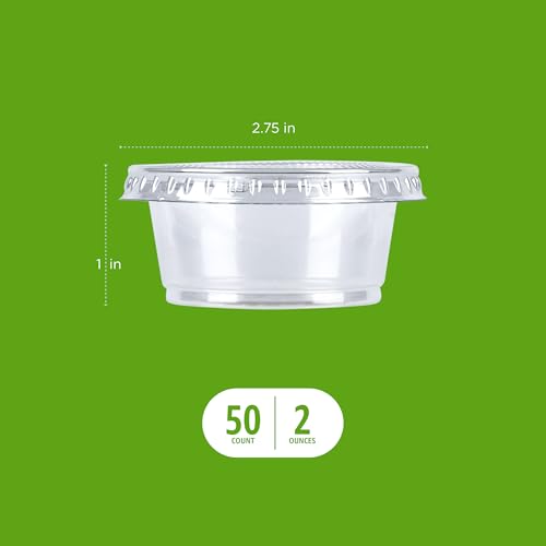 Amazon Basics Disposable Plastic Portion Cups with Lids, 2oz, 50 Pack