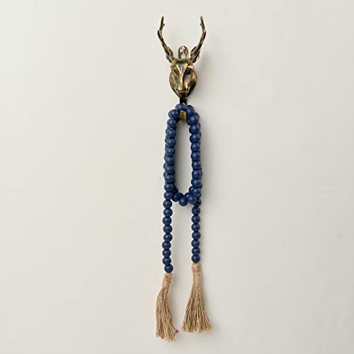 59-Inch Navy Blue Wood Bead Garland with Tassels, Rustic Farmhouse Decor