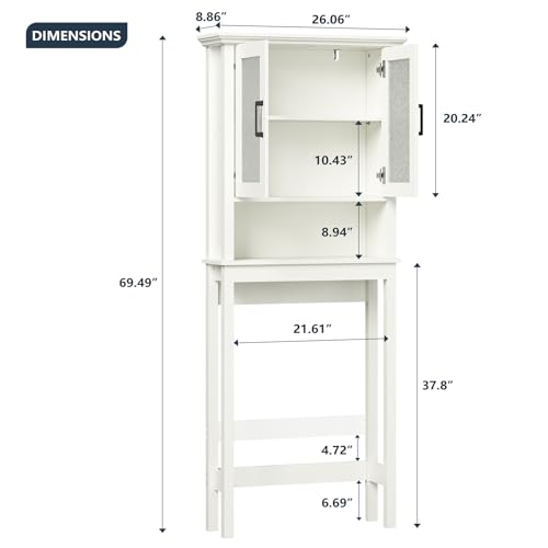 Over-the-Toilet Storage Cabinet with Adjustable Shelf, Cream White