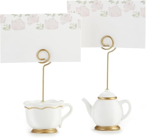 Teapot and Teacup Place Card Holders, Pink Resin Table Decor - Set of 6