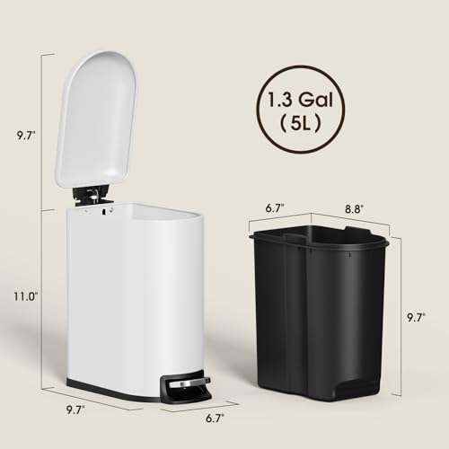 Slim 1.3 Gallon Stainless Steel Bathroom Trash Can with Soft Close Lid