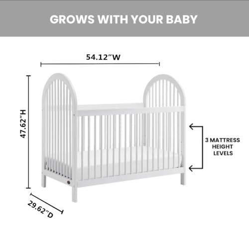 3-in-1 Convertible Baby Crib, Solid Wood Whitewash Nursery Bed