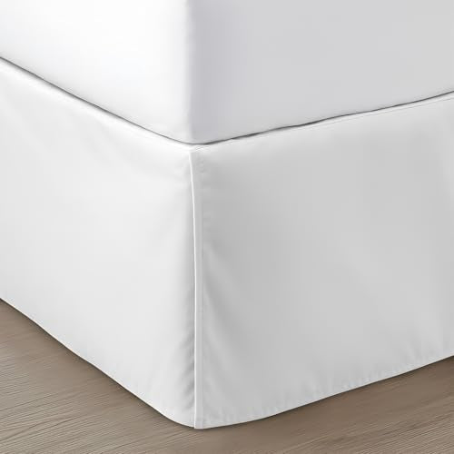 Queen Bed Skirt 12 Inch Drop - Pleated Microfiber Dust Ruffle, Split Corners