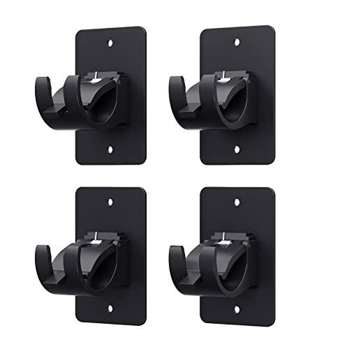 Self-Adhesive Curtain Rod Brackets - No-Drill Wall Holders, 4 Pack (Black)