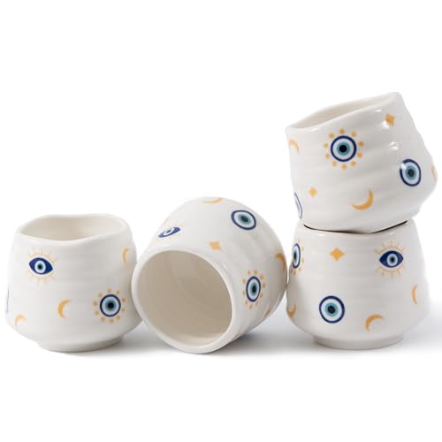 YumiPLUS Ceramic Espresso Cup Set 5oz Evil Eye Tea Cups - Set of 4