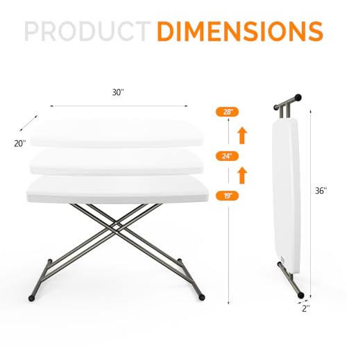 Adjustable Folding Table, 30-inch Portable Personal TV Tray and Laptop Desk