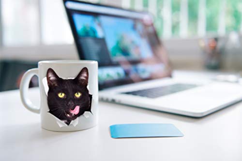 Winston & Bear Thirsty Black Cat Mug - 11oz Ceramic Funny Gift (Hungry Black Cat Variant)