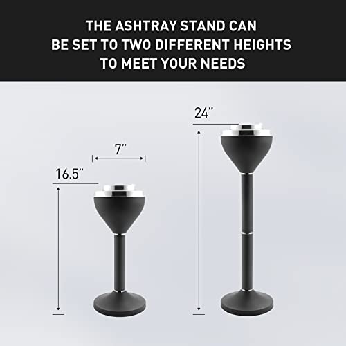 Adjustable Standing Outdoor Ashtray with Lid - Heavy-Duty Metal Floor Stand