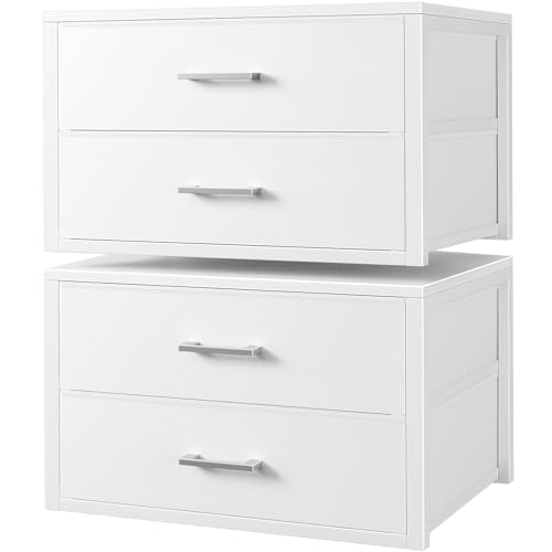 Stackable Fabric Storage Drawers 2-Pack White Closet Organizer Dresser