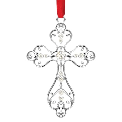 COCHIE Silver Christian Cross Ornament with Gift Box Christmas Religious Decorations