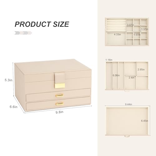 V-LAFUYLIFE Apricot 3-Layer Jewelry Box with 2 Drawers - Large Capacity Organizer
