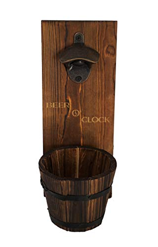 Wall-Mounted Beer Bottle Opener with Catcher - Rustic Pine & Zinc - Man Cave Decor