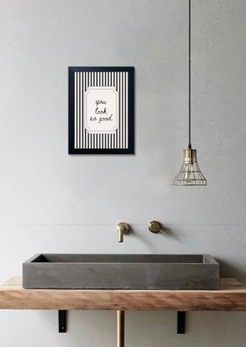 Black and White Bathroom Wall Art Framed Modern Minimalist Canvas Print