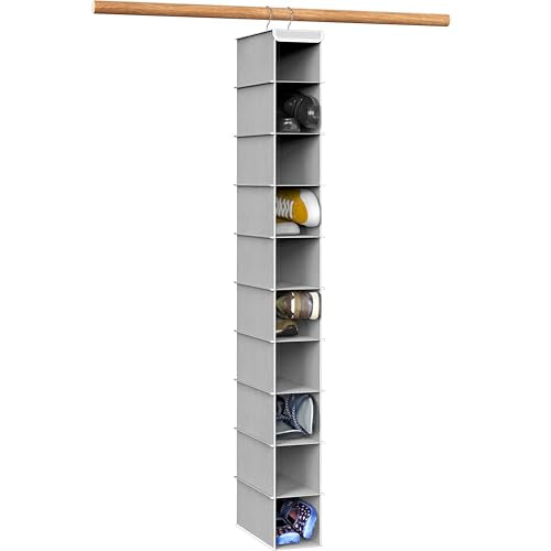 10-Shelf Hanging Shoe Organizer for Closet with Dual Metal Hooks