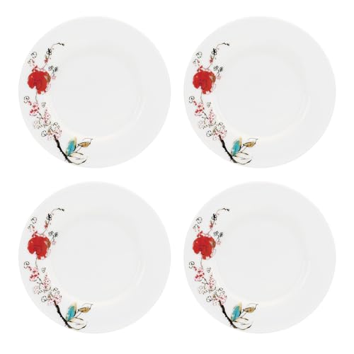 Lenox Chirp Saucers Set of 4 - Porcelain Party Plates with Bird & Flower Scene
