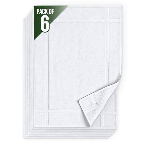 Pearl Linens 100% Cotton Bath Mat Towels 6-Pack, 20x30 Inches White
