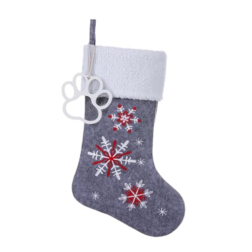 JKSVE 19.5 Inch Personalized Wooden Initial Christmas Stocking with Embroidered Snowflake (paw) – White Wood Initial, Polar Fleece Cuffs