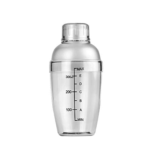 350ml Plastic Cocktail Shaker with Scale & Strainer Top - Clear Bar Bottle