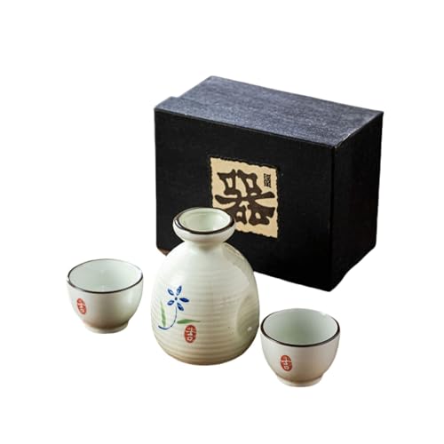 MIRUIKE White Traditional Japanese Sake Set with Tokkuri & 2 Ochoko Cups