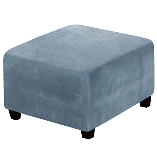 Stretch Velvet Ottoman Cover for Square Footstools - Gray Blue