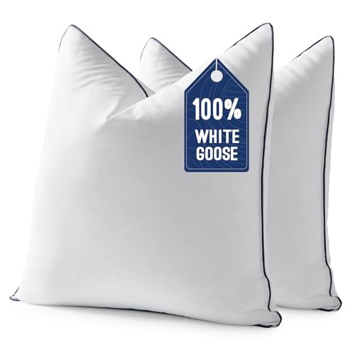 20x20 Goose Feather Down Pillow Inserts - Set of 2, Soft Cotton Cover