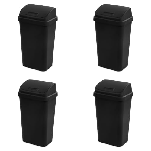 Swing Top Wastebasket 13 Gallon Black 4-Pack Trash Can