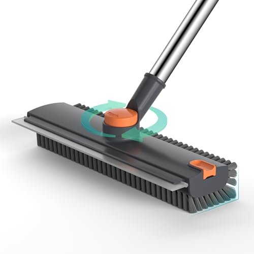 3-in-1 Floor Scrub Brush with Long Adjustable Handle and Squeegee